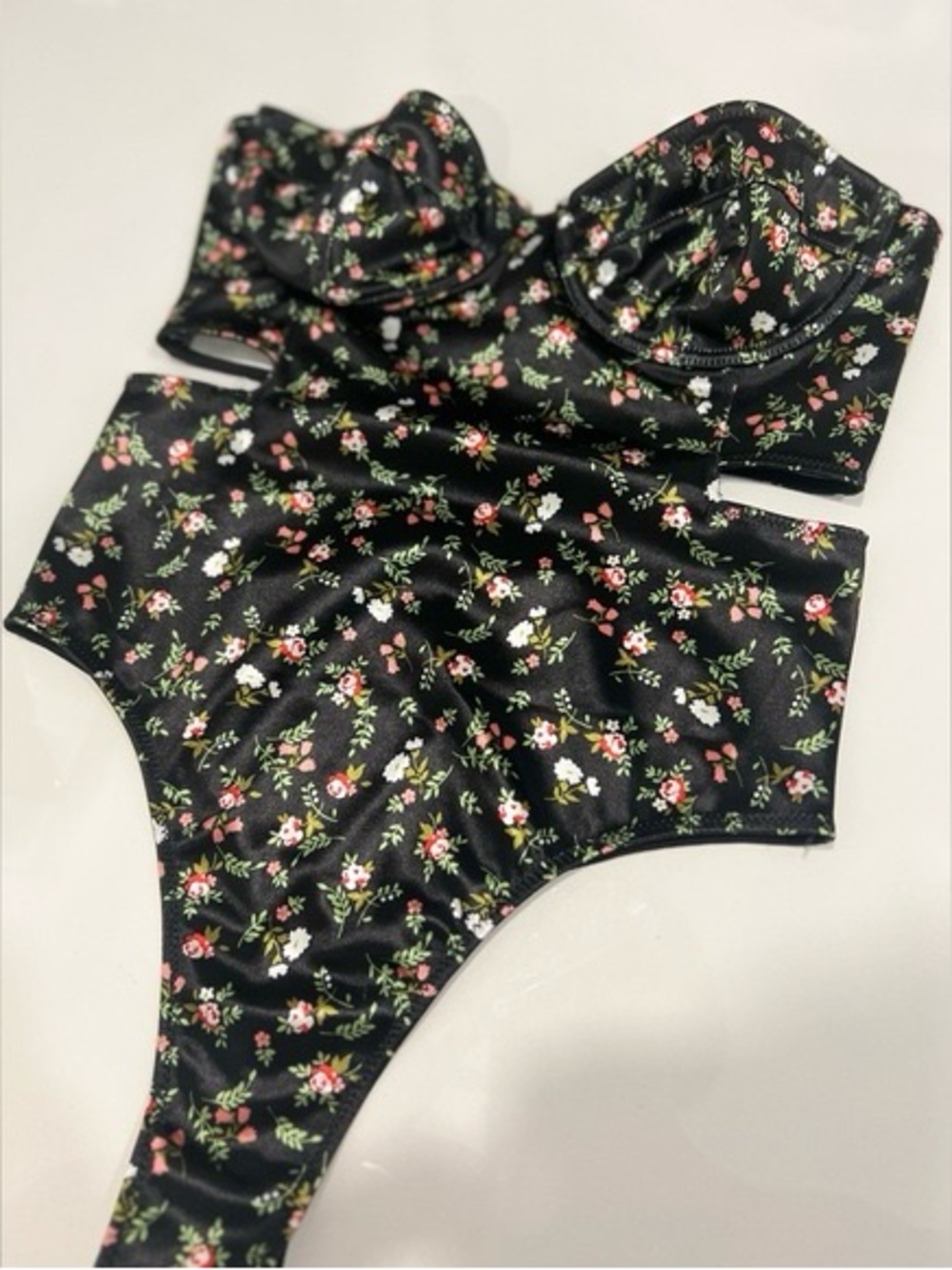 Urban Outfitters Black Satin Floral Bodysuit